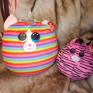2 Ty Squish- NWT- 12" Rainbow Heather Caticorn, 8" Zoey Pink Zebra